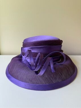 Women's Purple Formal Dress Hat with Satin Ribbon Detail